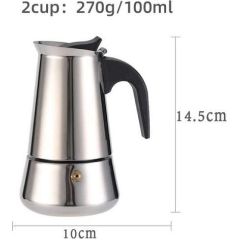 Cafetière italienne - 2 tasses - 100ml - Moka pot Cafetière Moka en Acier Inoxydable, Espresso Maker, Argent (1/4)