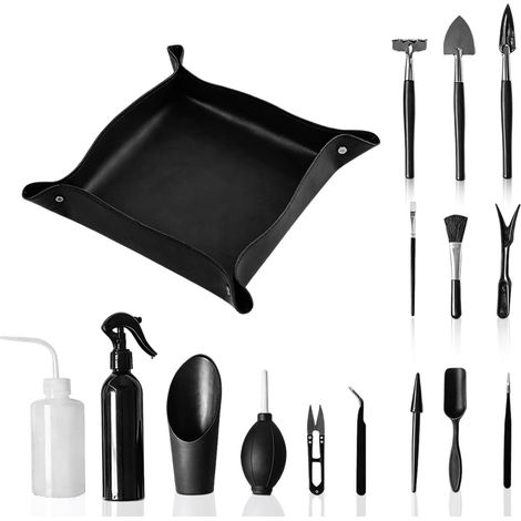 Lot de 16 outils pour bonsaï - Avec tapis de rempotage, élévateur de semis et accessoires de plantes - Mini kit d'outils de jardin utilisables pour plantes succulentes, plantes d'intérieur, rempotage (1/5)