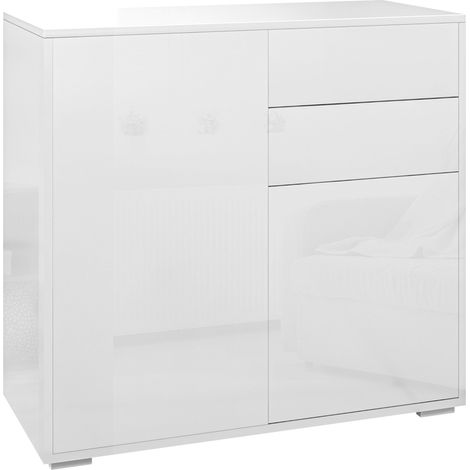 Cassettiera portaoggetti 79 x 36 x 74 cm 2 cassetti 2 ante ripiano regolabile design pulito in truciolato bianco 210002826