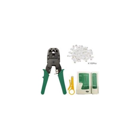 Netzwerk-/Telefontester + RJ11/RJ12/RJ22/RJ45 Crimpzange + 100 RJ45 CAT6-Stecker, Netzwerk-Werkzeugset 15266-NF - Crezuo