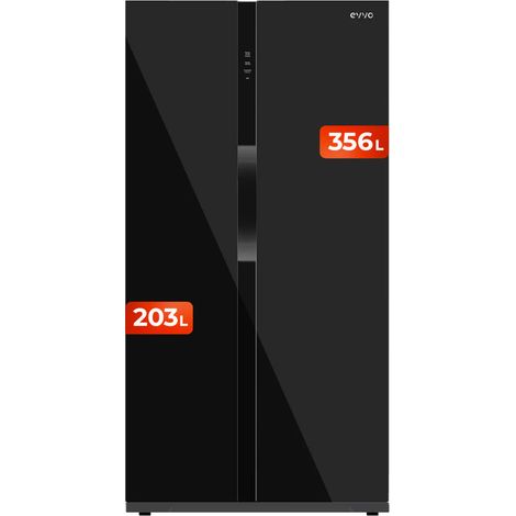 Frigorífico Americano EVVO F90B Glass, 352 l + 198 l, Total No Frost, puerta cristal negro