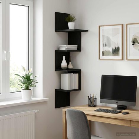 vidaXL Wall Shelf Wall-Mounted Black Oak 32 x 21 x107 cm (1/5)