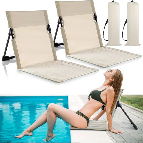 Ensemble de 2 sièges pliables pour bord de piscine – Chaise de plage portable avec dossier et sac de rangement (beige clair) (1/5)