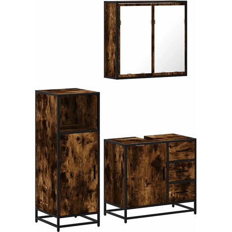 Maison Exclusive - 3-tlg. Badmöbel-Set Räuchereiche Holzwerkstoff