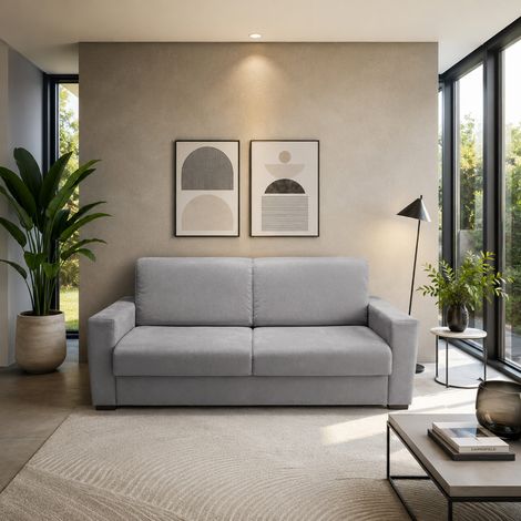 DIVANO LETTO MOD. CITY CM 195 IN TESSUTO GRIGIO CON RETE ELETTROSALDATA (1/5)