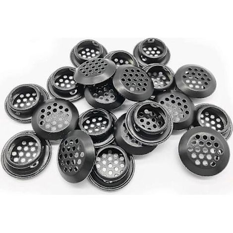Packung mit 20 runden Dachrinnenlüftungsgittern (25 mm) – Runde Lüftungsgitter aus Edelstahlgewebe – Ideal für Küchen, Badezimmer, Schränke und Garderoben (Schwarz)