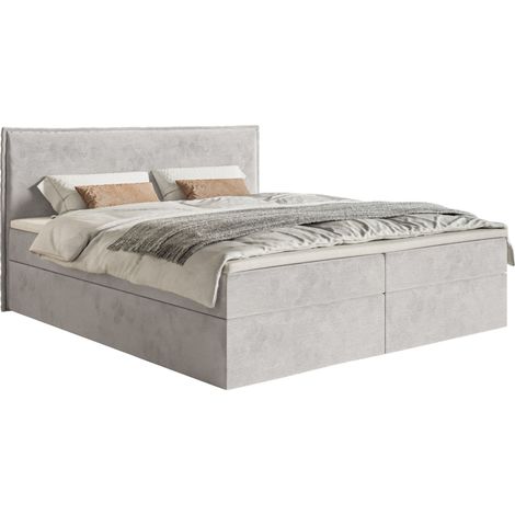 Selsey Softie – Boxspringbett 160x200 cm mit Topper und Stauraum, Velours wasserabweisend, Hellgrau (1/5)