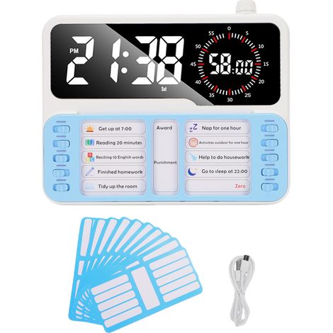 Visueller Timer für ADHS mit Alarm und Countdown, Digitaluhr, Aufgabenplan für Zuhause und Schule, blau (1/5)