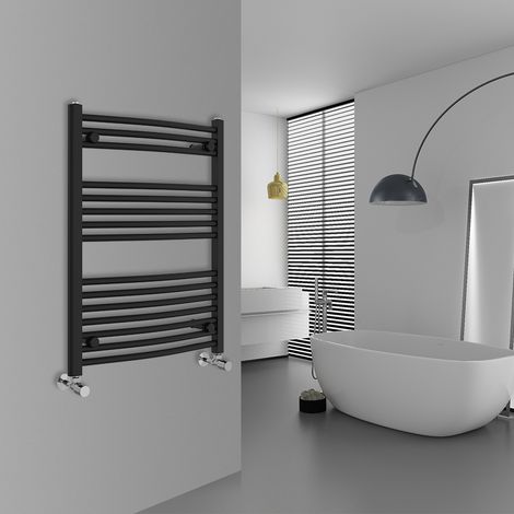 WarmeHaus Curved Black Bathroom Ladder Radiator 800x600mm (1/5)
