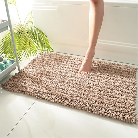Alfombrilla de baño antideslizante, de chenilla, lavable, apta para ducha y bañera (marrón, 50x80cm) (1/5)