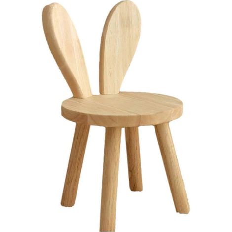 Petit tabouret en bois massif avec oreilles de lapin - (1/5)