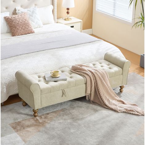Panca contenitore con 2 coperchi, panca contenitore con braccioli arrotolati, per ingresso e camera da letto, ciniglia beige scuro (1/5)