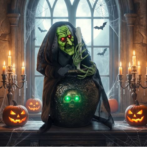 Decorazione da tavolo Halloween animata 28x27x47 cm in PE nero, LED e suoni – MEUBLIV (1/5)