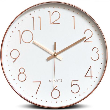 Silent Quartz Wall Clock, Round, Easy to Read, Gold