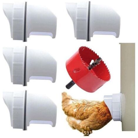 DIY Mangeoire Poules, 4 Anti Nuisible Mangeoire Poules Ports, Automatique Volailles Poules Mangeoire pour Seaux, Fûts, Bacs et Auges