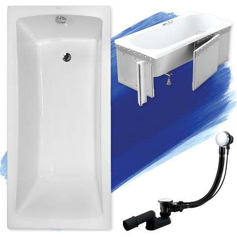 Baignoire Rectangulaire 140x70 avec des panneaux en polystyrène, Siphon de bain et pieds (support) - Set 4en1 - Fabriqué en UE - BADLAND OPTIMA