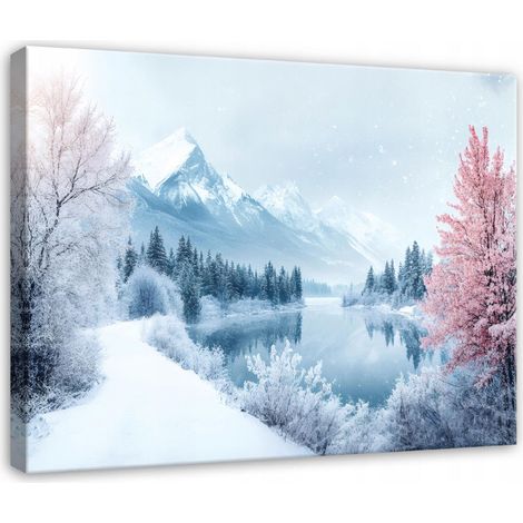 Leinwandbild Verschneite Berge, winterliche Natur Landschaft für Schlafzimmer und Wohnzimmer, hochauflösender Druck, 40 x 30 cm