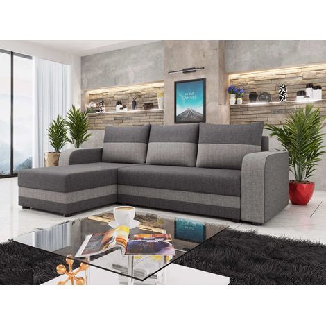 Bestmobilier – Canapé d'angle réversible 4 places convertible avec coffre – Tissu bicolore gris – Dimensions 237x139 cm – Fabrication européenne