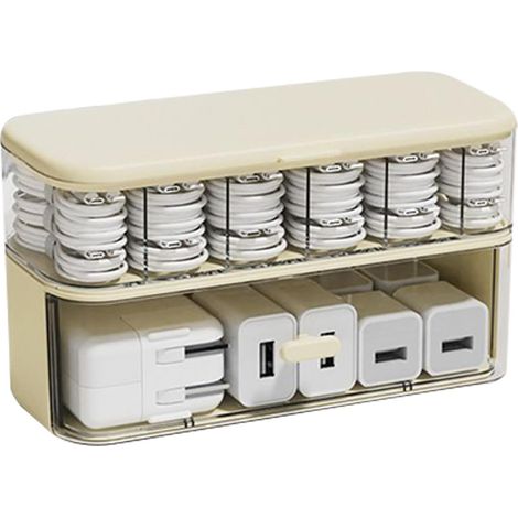 Caja de almacenamiento de cables con tapa, caja de almacenamiento de cables de datos de 7 compartimentos, 22,5 x 10 x 12,5 cm
