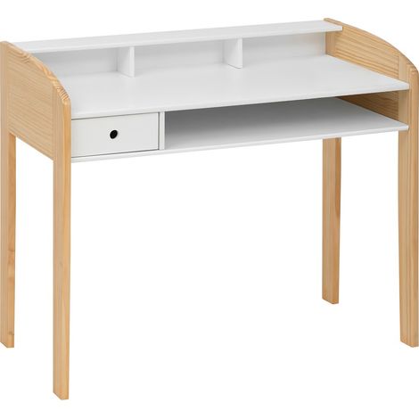 Table du bureau, meuble du bureau en bois coloris Blanc, naturel - Longueur 100 x Profondeur 52 x Hauteur 85 cm -PEGANE- (1/4)