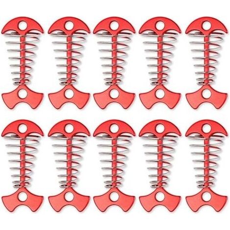 Rouge Lot de 10 piquets d'ancrage en arête de Poisson avec Boucle à Ressort pour Camping, randonnée (1/5)