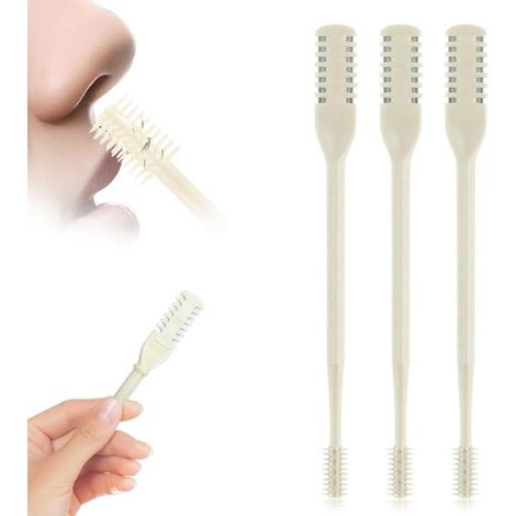 Rifinitore per peli del naso 2 in 1 - Rifinitore manuale a 3 pezzi – Rotazione manuale a 360° – Doppia lama – Formato da viaggio – Rimozione peli del naso – Per donne e uomini – Beige (1/5)