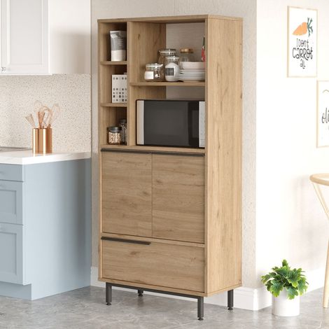 Credenza Cinisi, Anrichte mit 4 Einlegeböden, 3 Türen, 7 Fächern, 75x36x162h cm, Eichenbraun (1/5)
