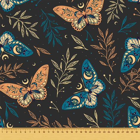 Tela Oxford decorativa para exteriores - Motivo de mariposa sobre fondo negro I DR036 (1/5)