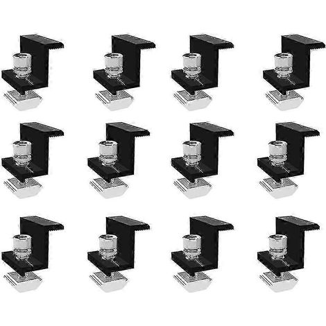 Lot de 12 supports de modules solaires avec pince d'extrémité, pince de fixation pour panneaux solaires photovoltaïques, pince latérale pour montage sur panneaux solaires photovoltaïques (1/5)