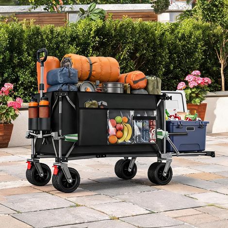Chariot pliant en acier 140 cm avec hayon extensible et roues (1/5)