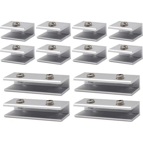 QAZQA 12 Pièces Aluminium Supports D'Étagère Verre 6 à 8 Mm, Pinces à Verre en Aluminium de 6 à 8 Mm, Support d'Étagère 6-8mm, fit Courante Fenêtre Balustrade Réglable Escalier Salle Bains (1/5)