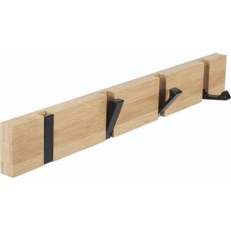 Perchero de pared con 4 ganchos retráctiles, perchero de pared para colgar abrigos, bufandas, bolsos y más, color natural. (1/5)