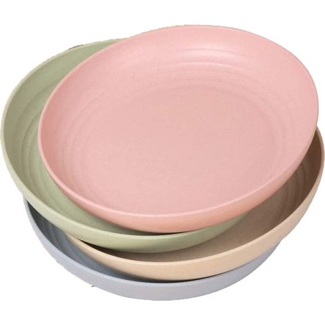 Assiette en Fibre de Paille de Blé, Lot de 4 Assiettes Dégradables 22,3 cm, Compatible Micro-ondes et Lave-Vaisselle