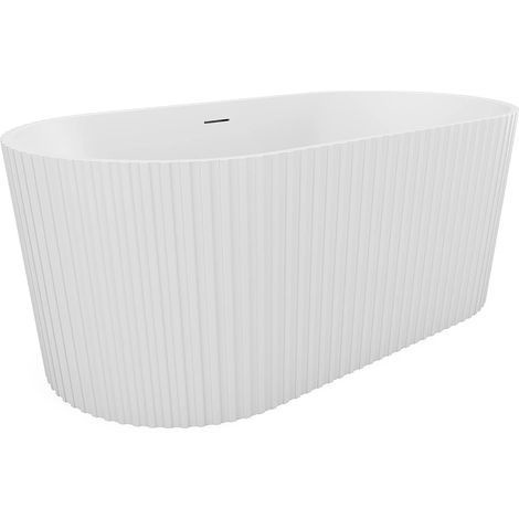Vente-Unique – Baignoire îlot striée acrylique blanc mat 220L – Dimensions 150 x 75 x 58 cm – Tablier non démontable – Bonde clic-clac incluse