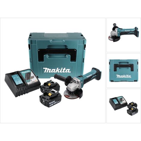 Makita DGA 452 RTJ Akku Winkelschleifer 18 V 115 mm + 2x Akku 5,0 Ah + Ladegerät + Makpac