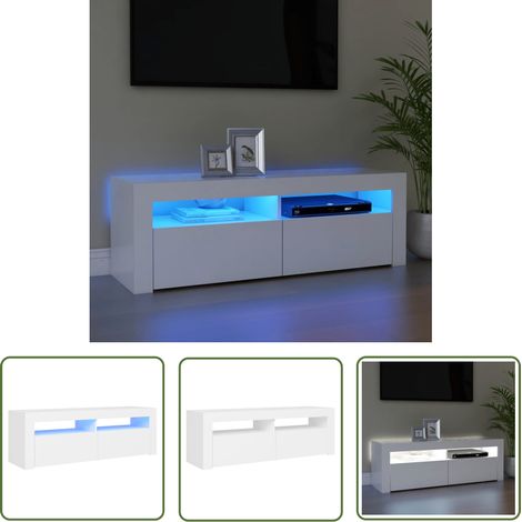 The Living Store Meuble TV avec lumières LED blanc 120x35x40 cm - Meuble Tv - Meuble Téléviseur - Télévision Murale - Rangement Media - Luminaire Led (1/5)