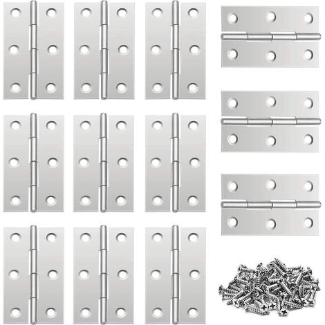 Charniere Porte Placard,Charniere Invisible,20 Pièces Charniere Inox,Charnière Plate 66x36 mm,Portes Charnières Polyvalentes Silver avec 120 Vis (1/5)