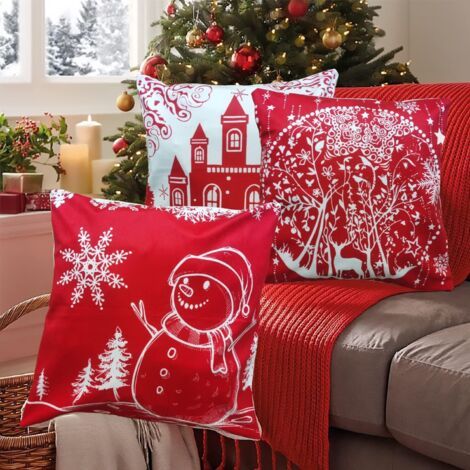 BUNTHAUS Taie d'oreiller Noël décoratif housse de coussin hiver décoratif oreiller coton linter vous chambre oreiller décoratif 45 x 45 rouge (1/5)