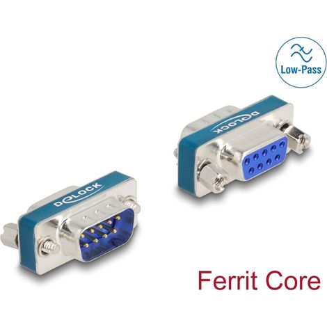 Delock Filtro de supresiÃ³n de interferencias RF/EMI D-Sub de 9 pines macho a hembra con inductor de paso bajo