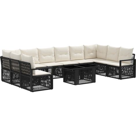 Set Divano da Giardino 11 pz Nero e Bianco Crema polyrattan vidaXL (1/5)