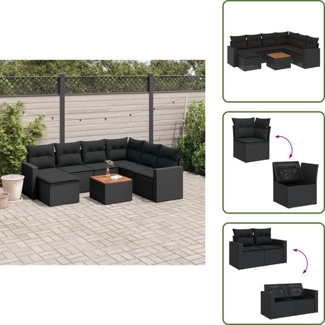 8-tlg. Garten-Sofagarnitur mit Kissen Schwarz Poly Rattan - Gartenmöbel Set - Esszimmergarnitur Outdoor - Lounge Möbel - Rattan Gartenset - Balkonmöbel (1/5)