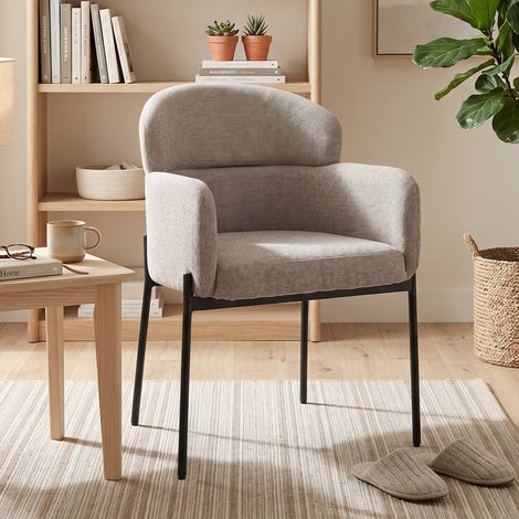 Fauteuil Salon, Fauteuil d'Appoint Rembourré en Chenille avec Dossier Courbé et Accoudoirs, Pieds en Métal, Marron Clair (1/5)