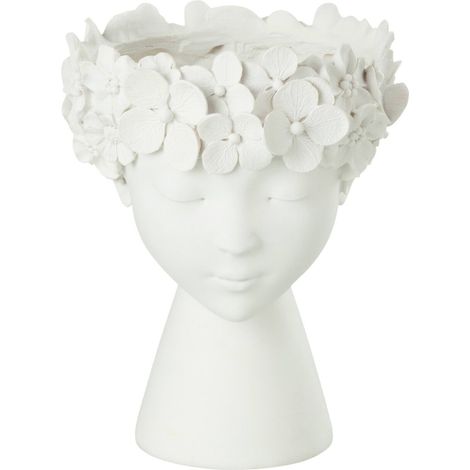 Cache pot visage blanc à fleurs - blanc (1/2)