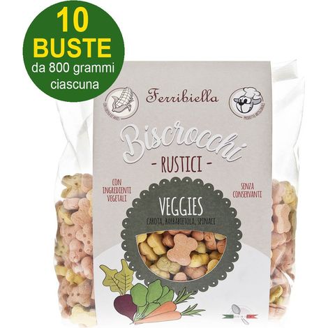 Biscotti Biscrocchi Rustici veggies con carota, barbabietola e spinaci per cani 10 buste da 800 g ciascuna