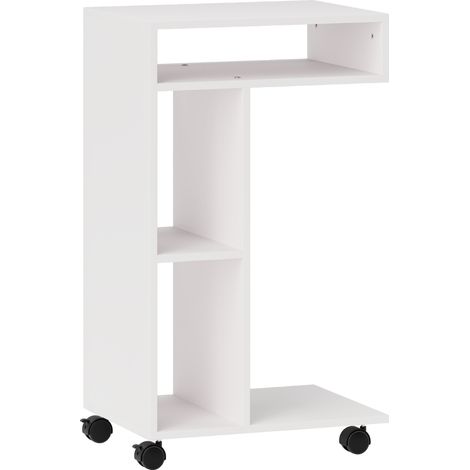 Mesa auxiliar en C con ruedas, 4 estantes, blanca (1/5)