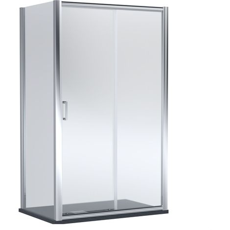 Balterley Ellenhall Sliding Shower Door with 6mm Glass, Side Panel & Slimline 1200x800mm Shower Tray, Chrome/Black
