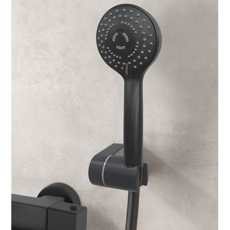 Pommeau de douche + support + flexible PAINI Ruby Rond Noir Mat (1/4)