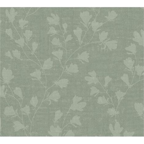 Flowers wallcovering wall Profhome 387473 hot embossed non-woven wallpaper slightly textured with floral ornaments matt green mint green green grey 5.33 m2 (57 ft2) (1/5)