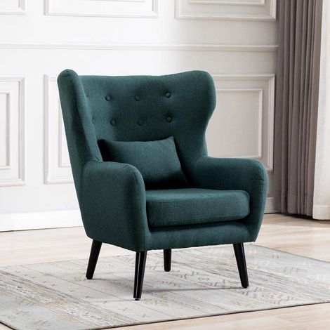 Winslow Wing Back Occasional Fabric Lounge Accent Chair Living Room Armchair Green without Footstool