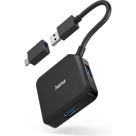 Hub USB, 4 Ports, USB 3.2 Gen1, 5 Gbit/s, avec Adaptateur USB-C, Métal, Noir (1/5)